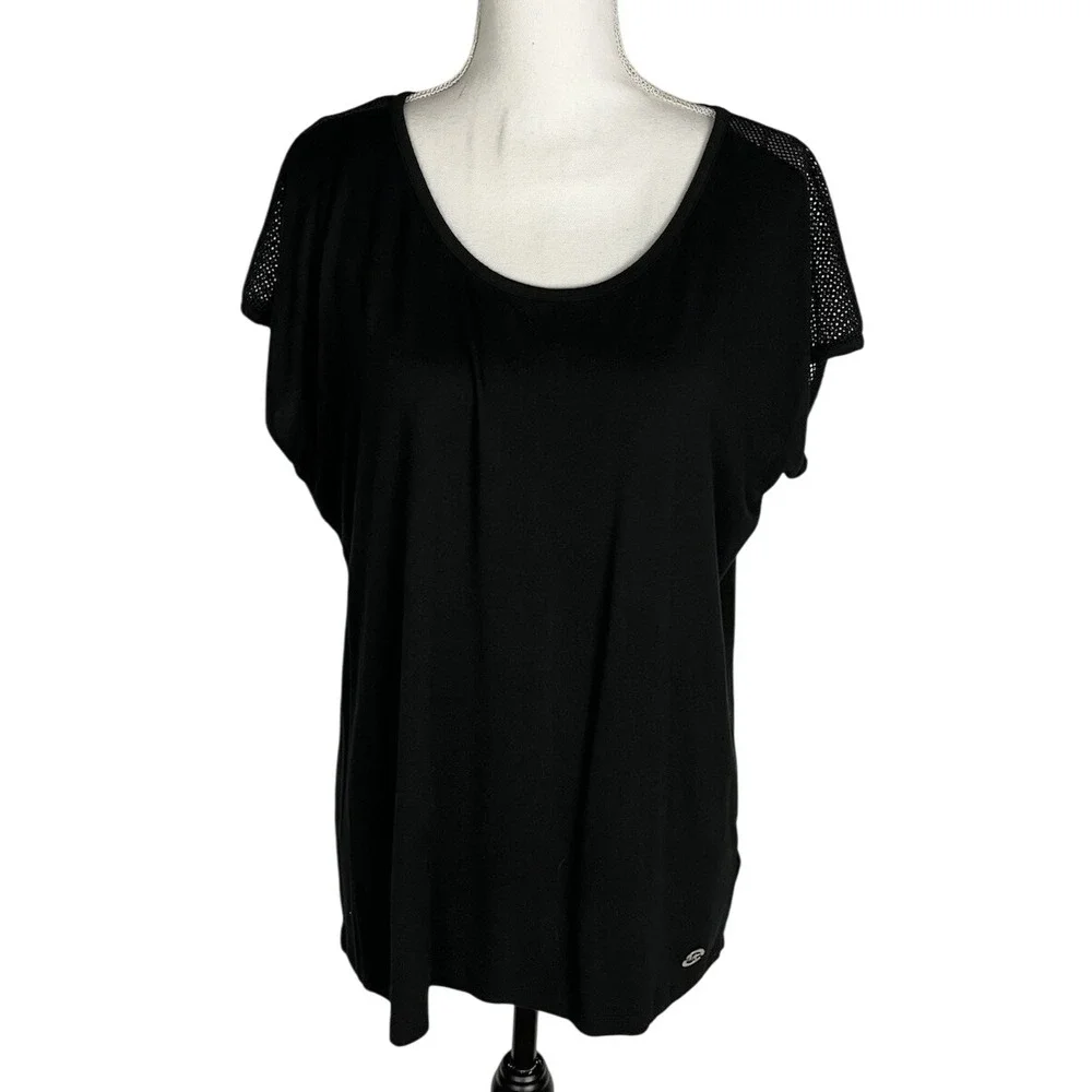 Michael Kors Black Woven Back Mesh Crewneck Tee - Size‎ XL Viscose Blend
